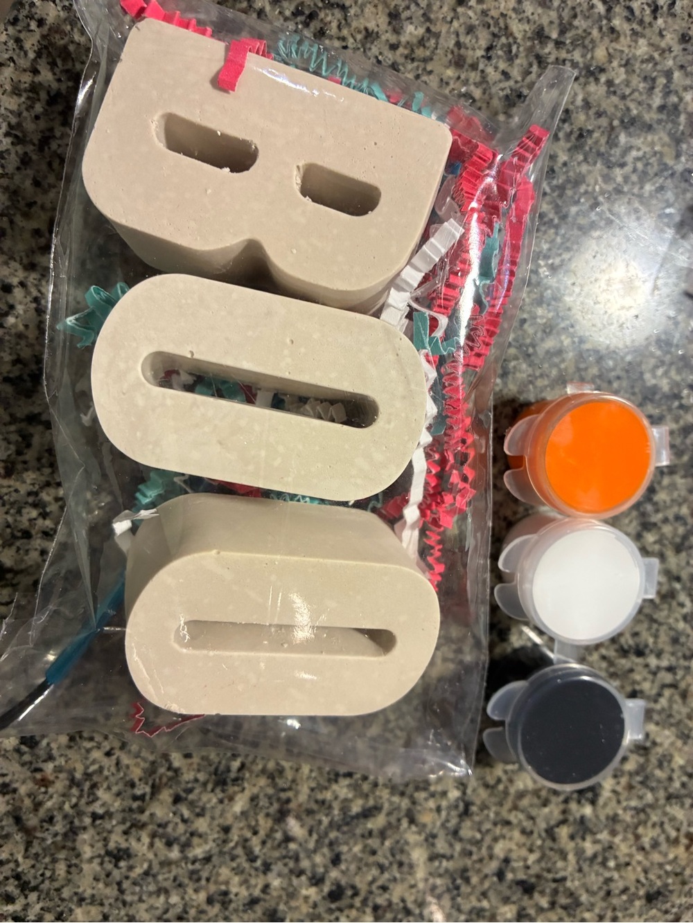 Blank Beige Ceramic 'BOO' Letter Set with Paint Pots - Home Art Ceramics